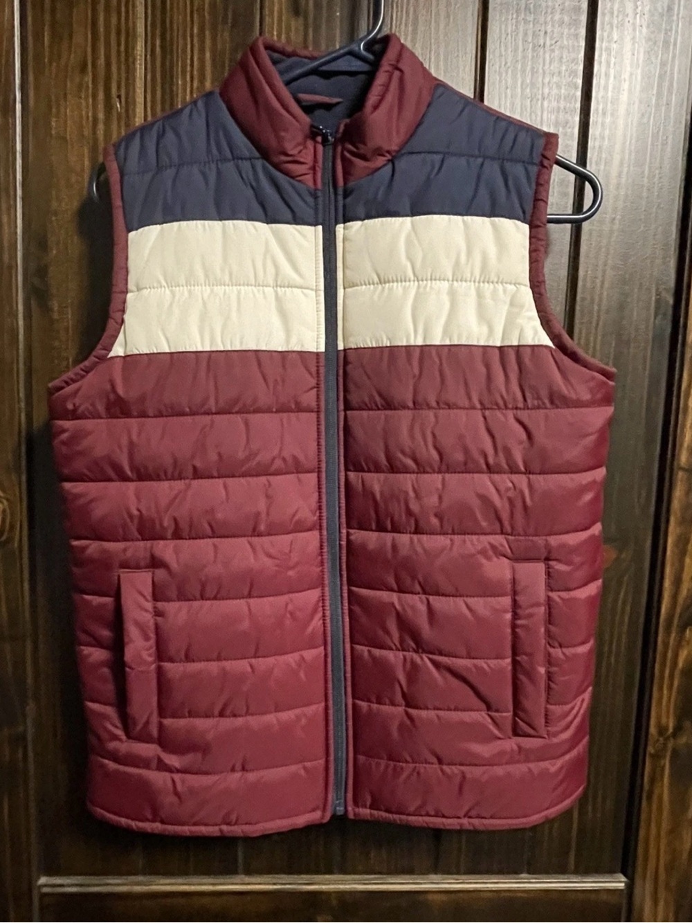 Place Quilted Colorblock Puffer Vest - Burgundy, Navy & Cream